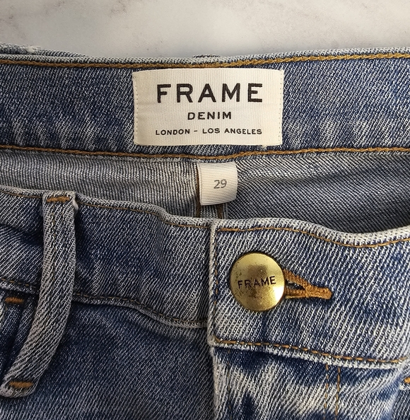 Frame Denim Le Boy High Rise Straight Leg Distressed Blue Jeans 29 Preowned - Picture 8 of 10